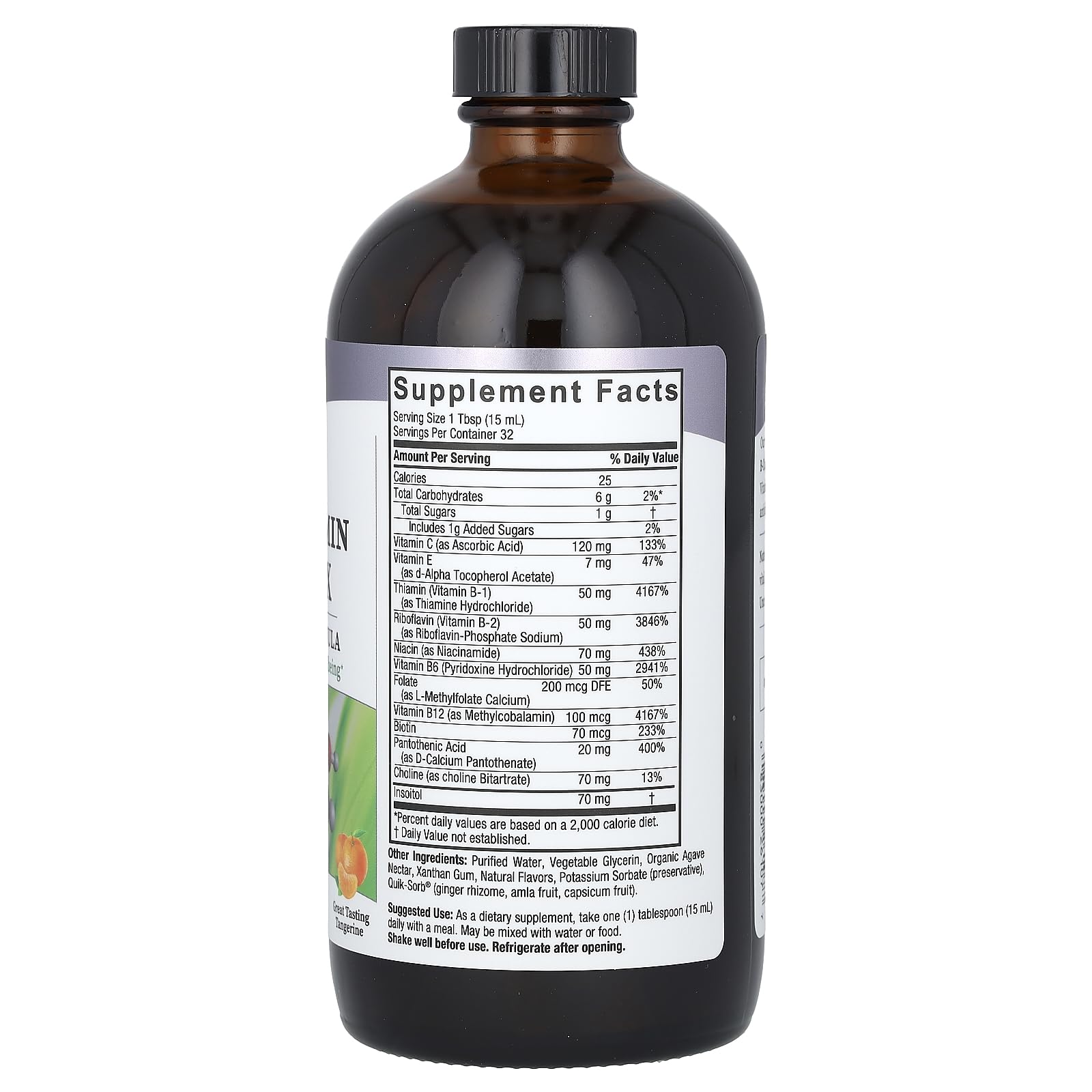 Close-up of liquid B vitamin formula highlighting Quick-Sorb absorption
