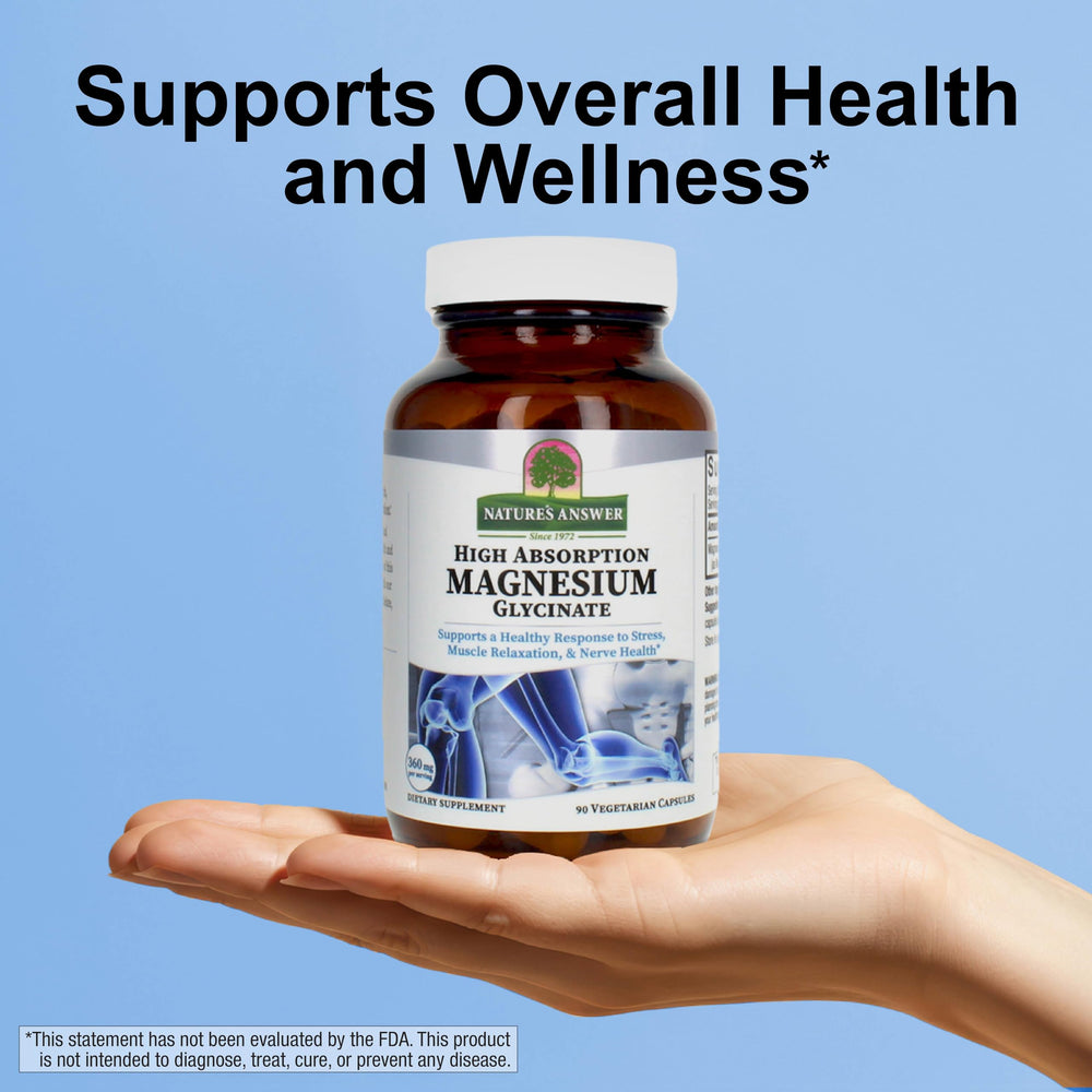 Back label of Nature's Answer Magnesium Glycinate 90-count bottle