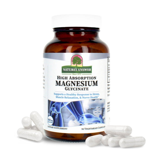 Front view of Nature's Answer Magnesium Glycinate 90-count bottle