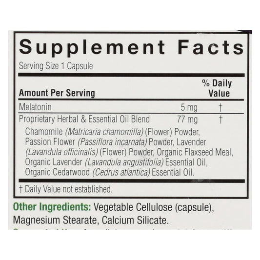 Melatonin+ capsules with lavender and cedarwood essential oils and phyto-herbal blend (chamomile, passion flower, flaxseed)