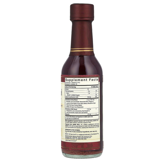 Label close-up showing trans-resveratrol and alcohol-free formula