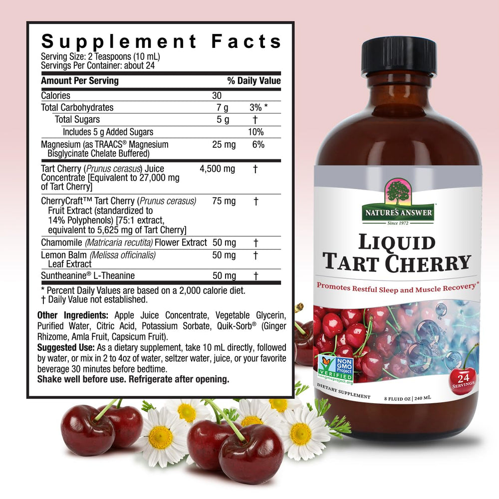 Ingredients panel for Nature's Answer Tart Cherry 8 oz liquid