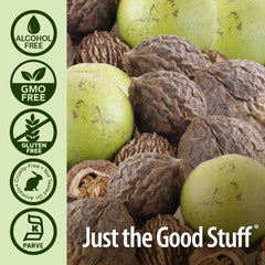 Packaging highlighting vegan, non-GMO, gluten-free, and alcohol-free attributes