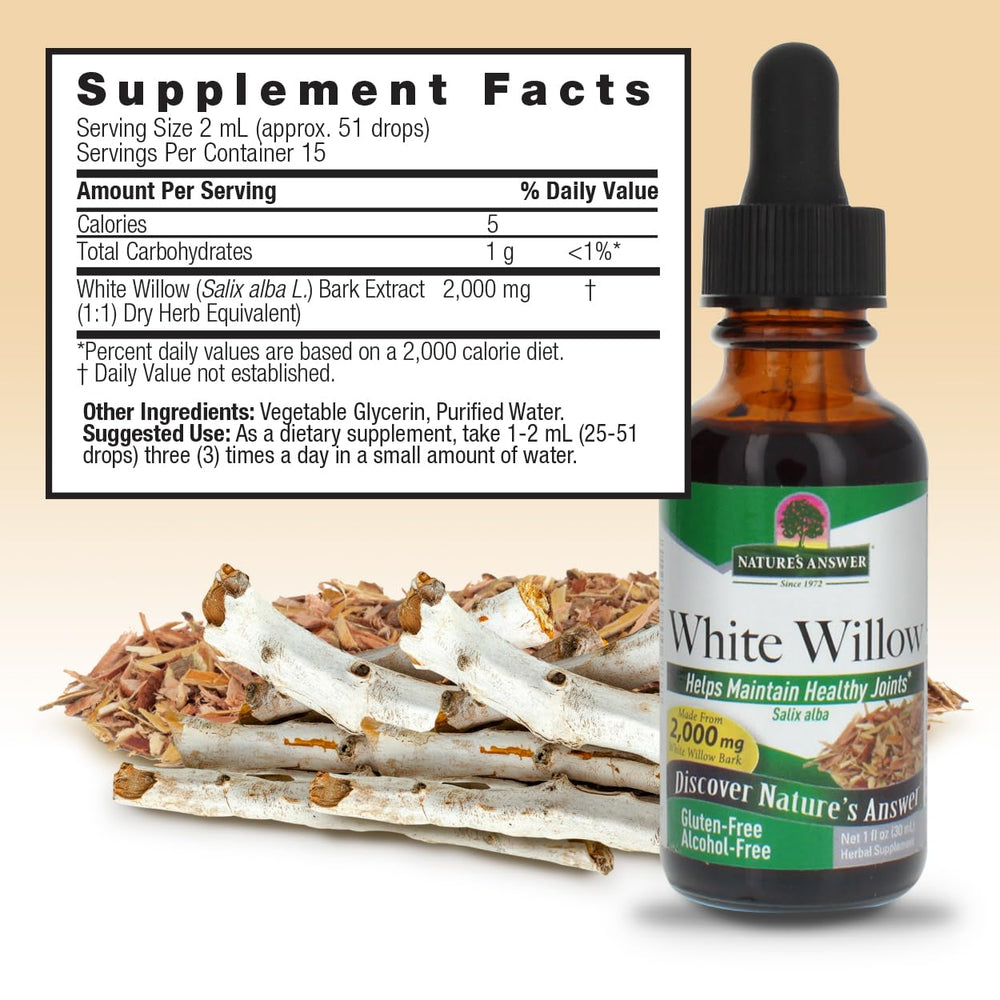 Nature's Answer White Willow Bark Extract vegetarian non-GMO formula suitable for gluten-free routines