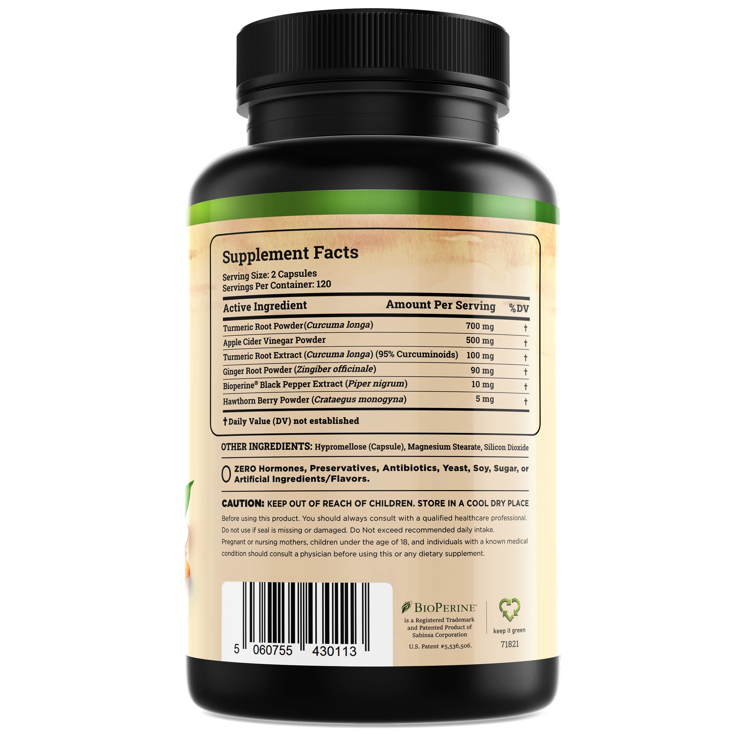 Packaging side view of Nature's Base turmeric and ginger supplement