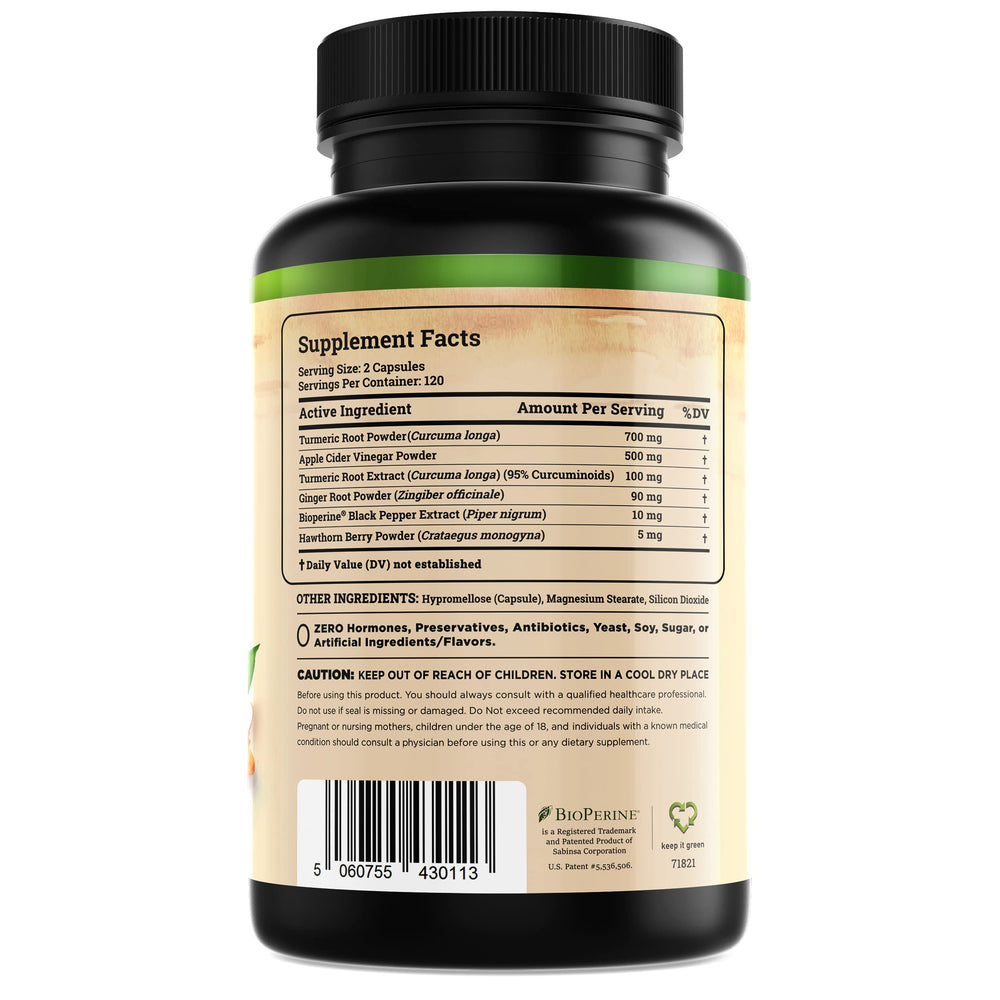 Packaging side view of Nature's Base turmeric and ginger supplement
