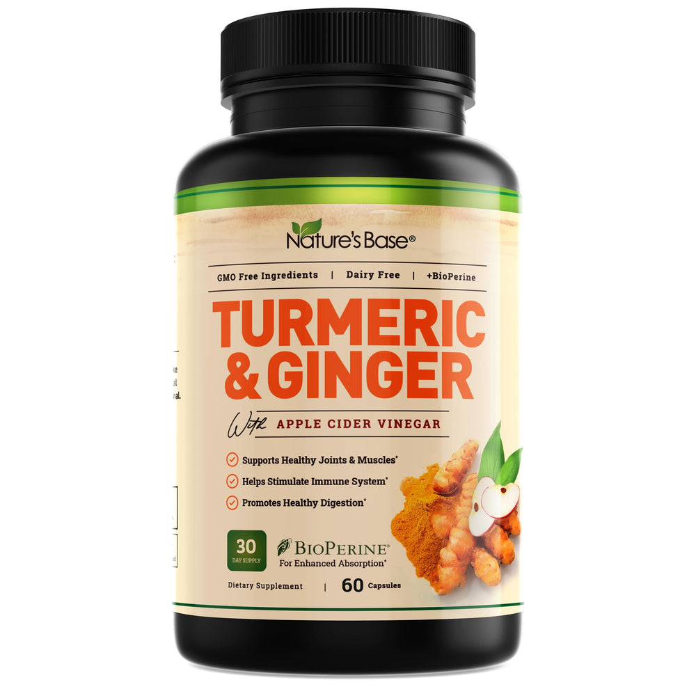 Nature's Base Turmeric & Ginger supplement bottle - 60 capsules