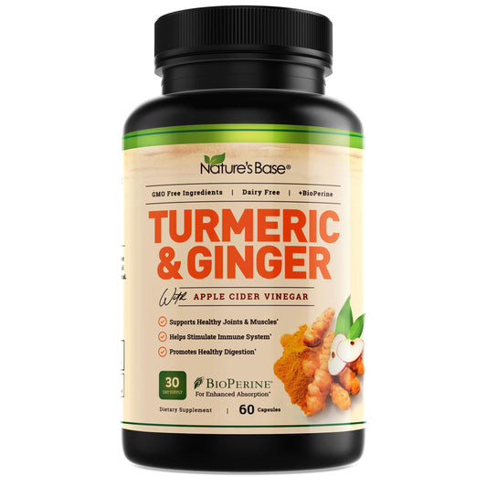 Nature's Base Turmeric & Ginger supplement bottle - 60 capsules