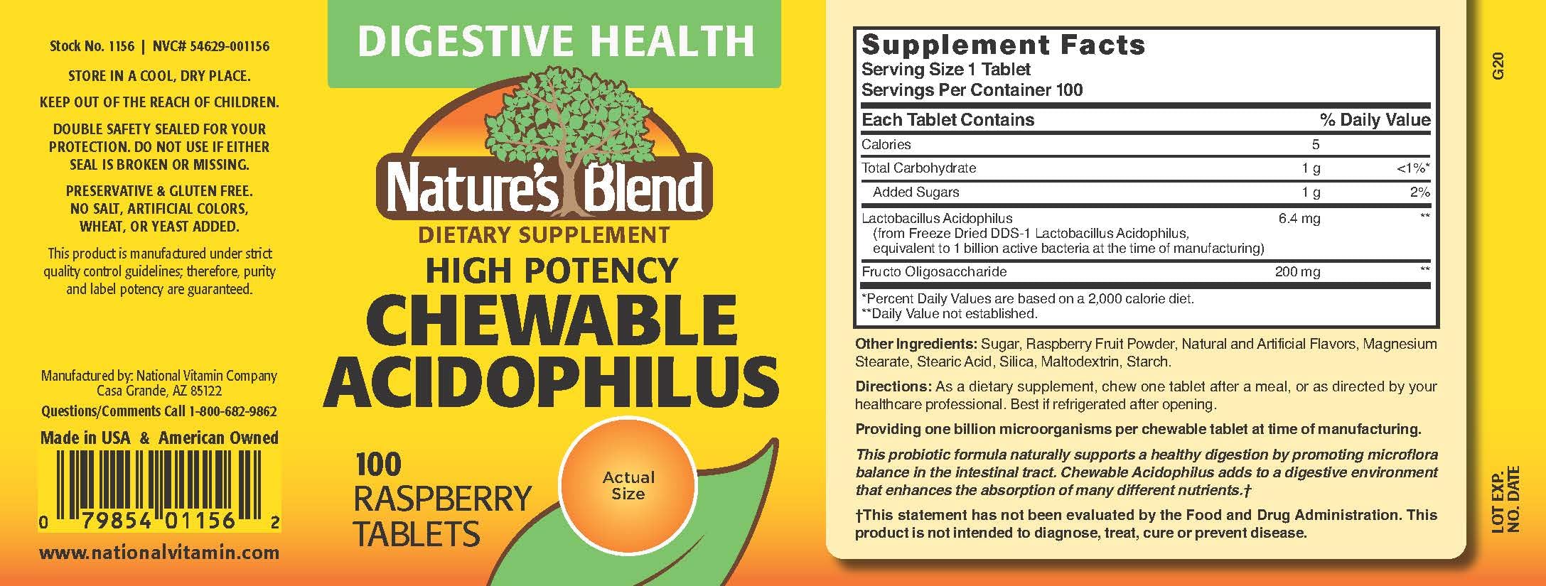 Nature's Blend packaging and bottle for Acidophilus Probiotic Supplement