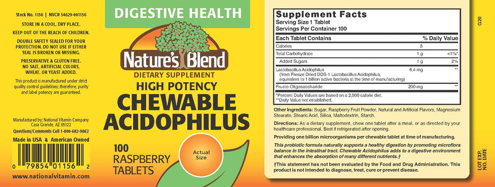 Nature's Blend packaging and bottle for Acidophilus Probiotic Supplement