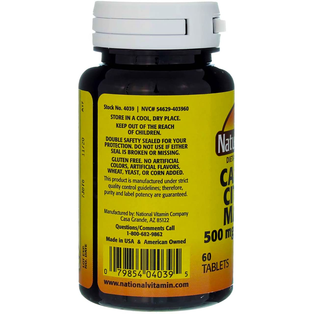 Close-up of label for Nature's Blend Calcium Citrate Malate 500 mg