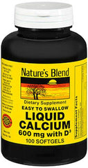 Nature's Blend Calcium Liquid 600 mg with D3 400 IU Softgel bottle – 100 count