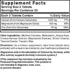 Nature's Blend Calcium Magnesium Zinc Tabs bottle label - unflavored, 100 count