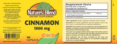 Close-up of Nature's Blend Cinnamon 1,000 mg 100 Caps label