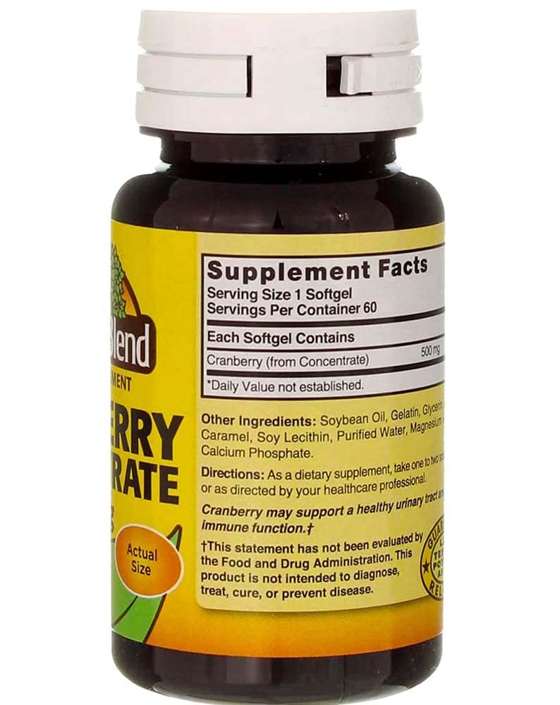 Label detail showing 500 mg cranberry concentrate per softgel