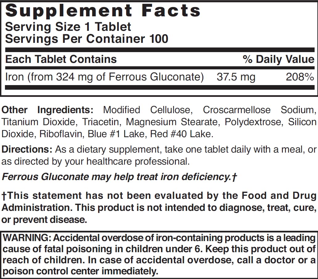 Nature's Blend Ferrous Gluconate Tablets packaging and pills