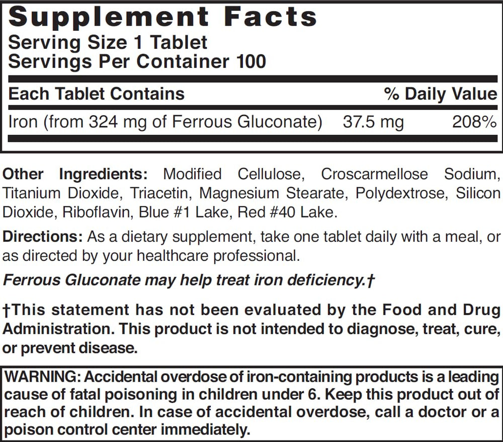 Nature's Blend Ferrous Gluconate Tablets packaging and pills