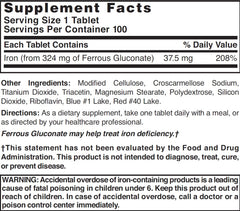 Nature's Blend Ferrous Gluconate Tablets packaging and pills