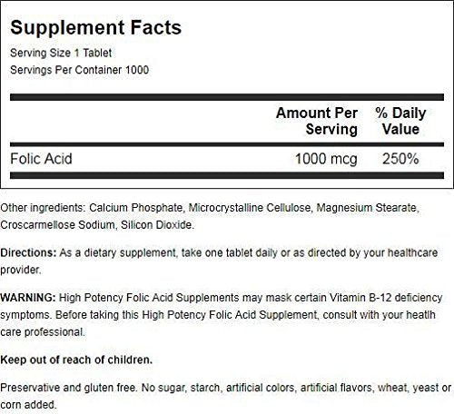 Bottle close-up of Nature's Blend Folic Acid 1000 mcg with 1,000 tabs
