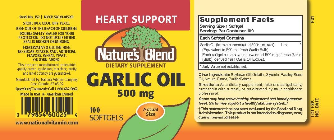 Nature's Blend garlic oil softgels with bottle and packaging