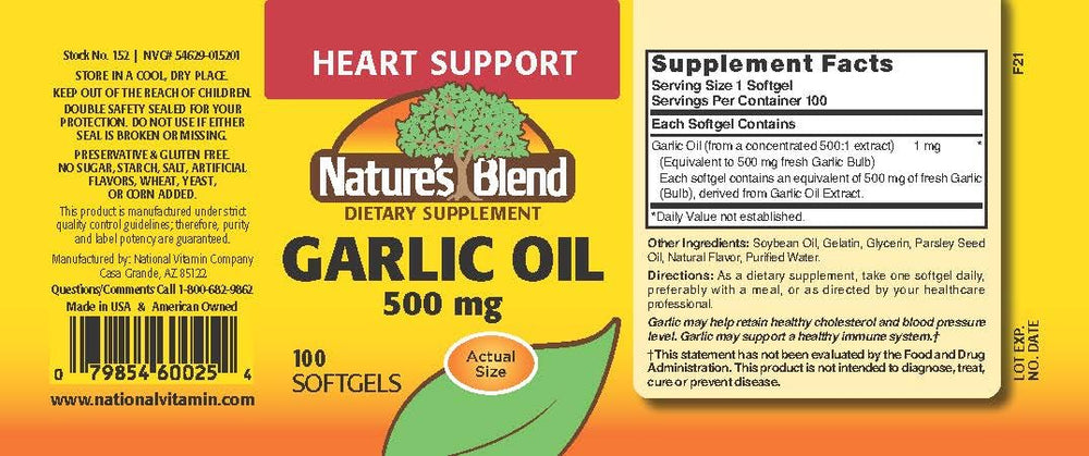 Nature's Blend garlic oil softgels with bottle and packaging