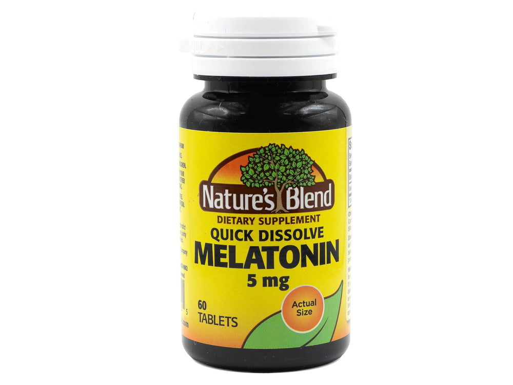 Nature's Blend Melatonin 5 mg tablets bottle label