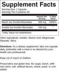 Supplement facts and back of Nature's Blend Niacin No Flush bottle