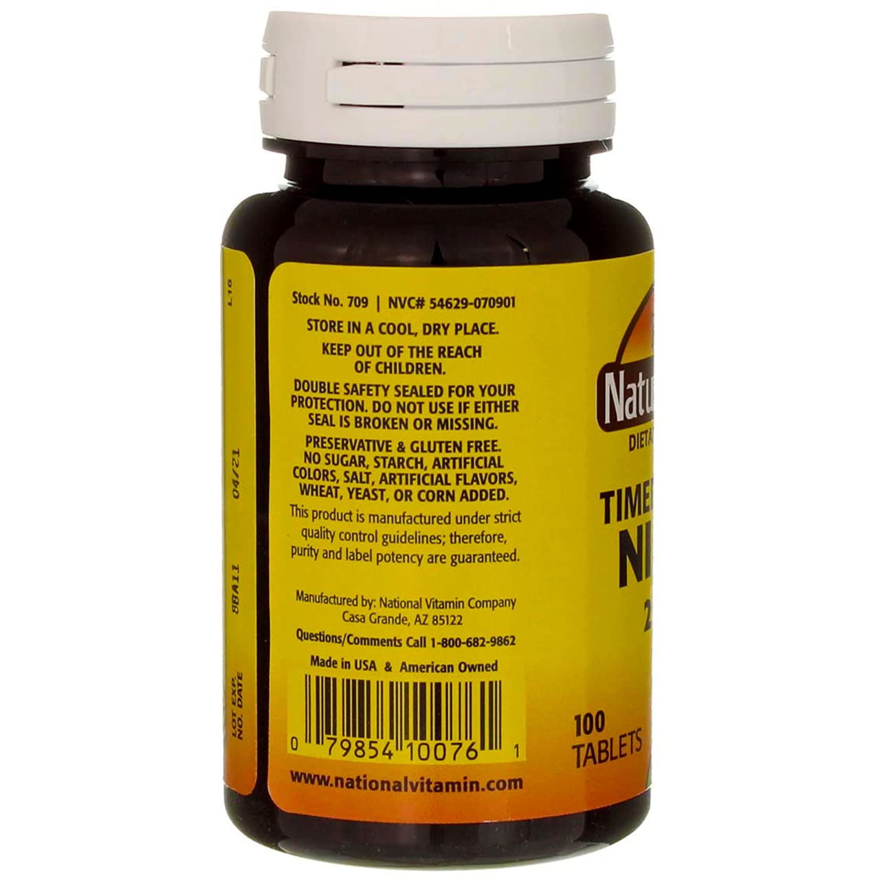 Close-up of Nature's Blend Niacin Timed Release 250 mg label
