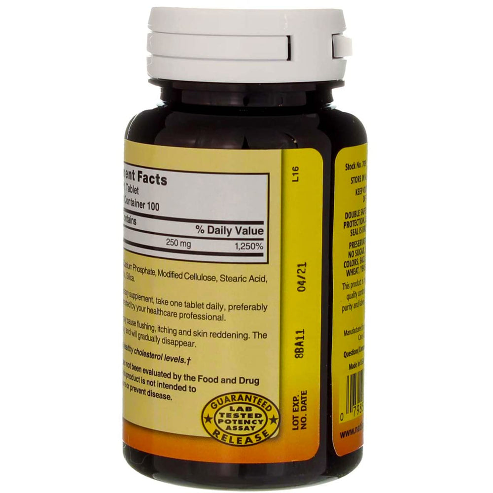 Packaging of Nature's Blend Niacin Timed Release 250 mg 100 tabs