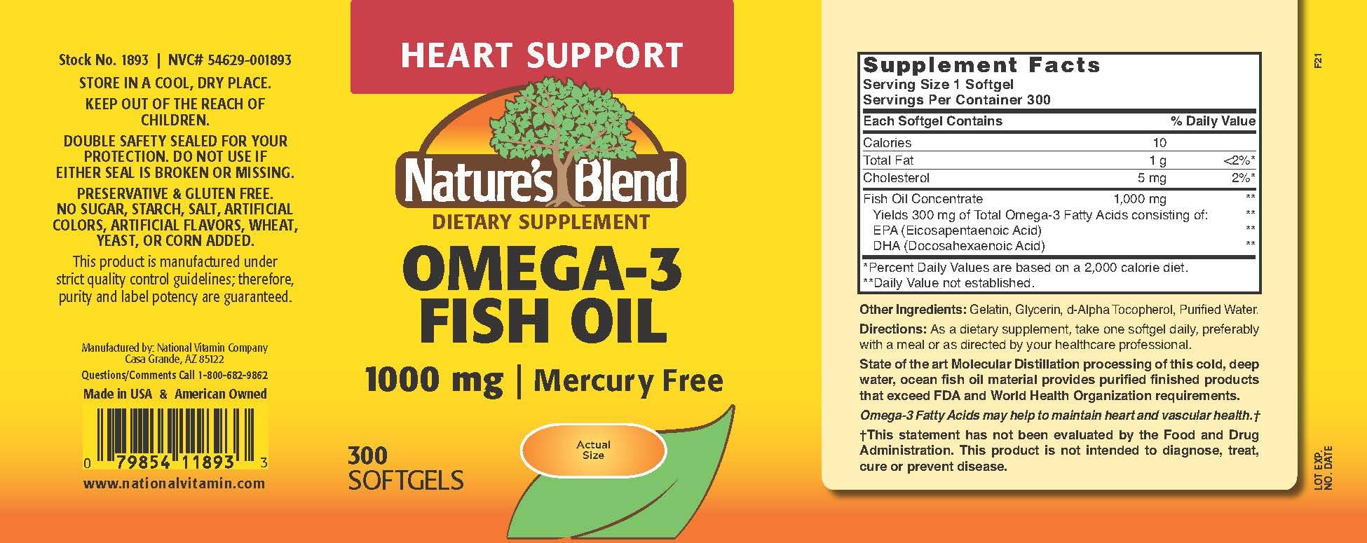 Nature's Blend Omega-3 Fish Oil 1000 mg bottle with label