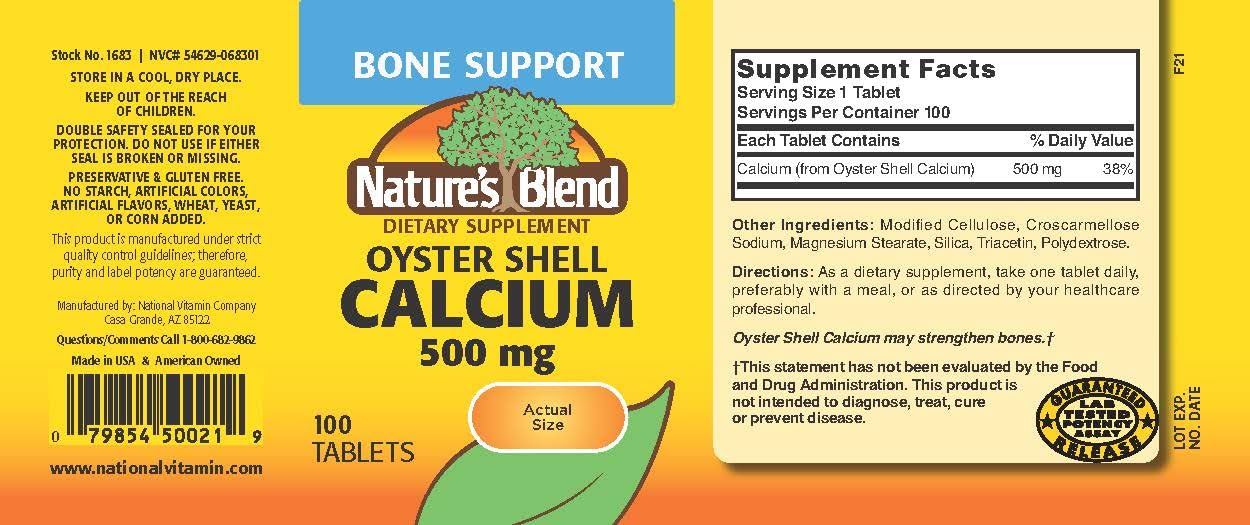 Close-up of Nature's Blend Oyster Shell Calcium label