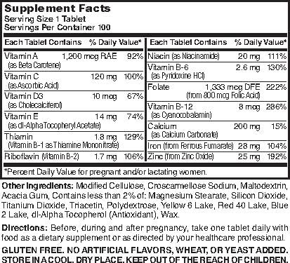 Bottle of Nature's Blend Prenatal Formula Multivitamin - 100 tablets