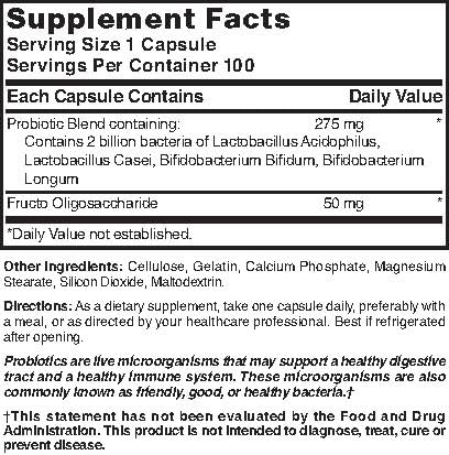 Nature's Blend Probiotic Blend 2 Million CFU 100 Capsules White bottle side view