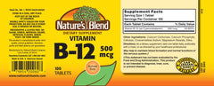 Close-up of Vitamin B-12 500 mcg bottle label