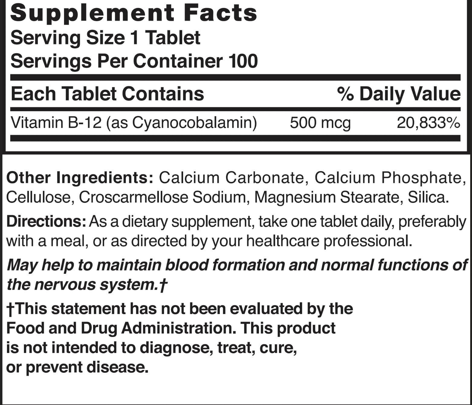 Nature's Blend Vitamin B-12 500 mcg packaging with bottle