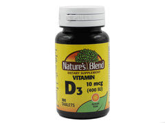 Front view of Nature's Blend Vitamin D 400 IU 100 tablets bottle
