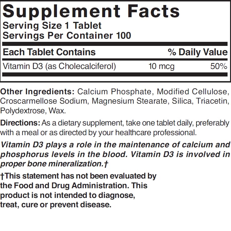 Box packaging for Nature's Blend Vitamin D 400 IU 100 tablets