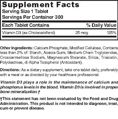 Close-up of Nature's Blend Vitamin D3 1000 IU tablets