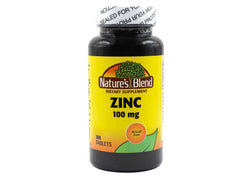Front view of Nature's Blend Zinc Gluconate 100 mg bottle, 100 Tablets