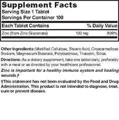 Packaging of Nature's Blend Zinc Gluconate 100 mg bottle