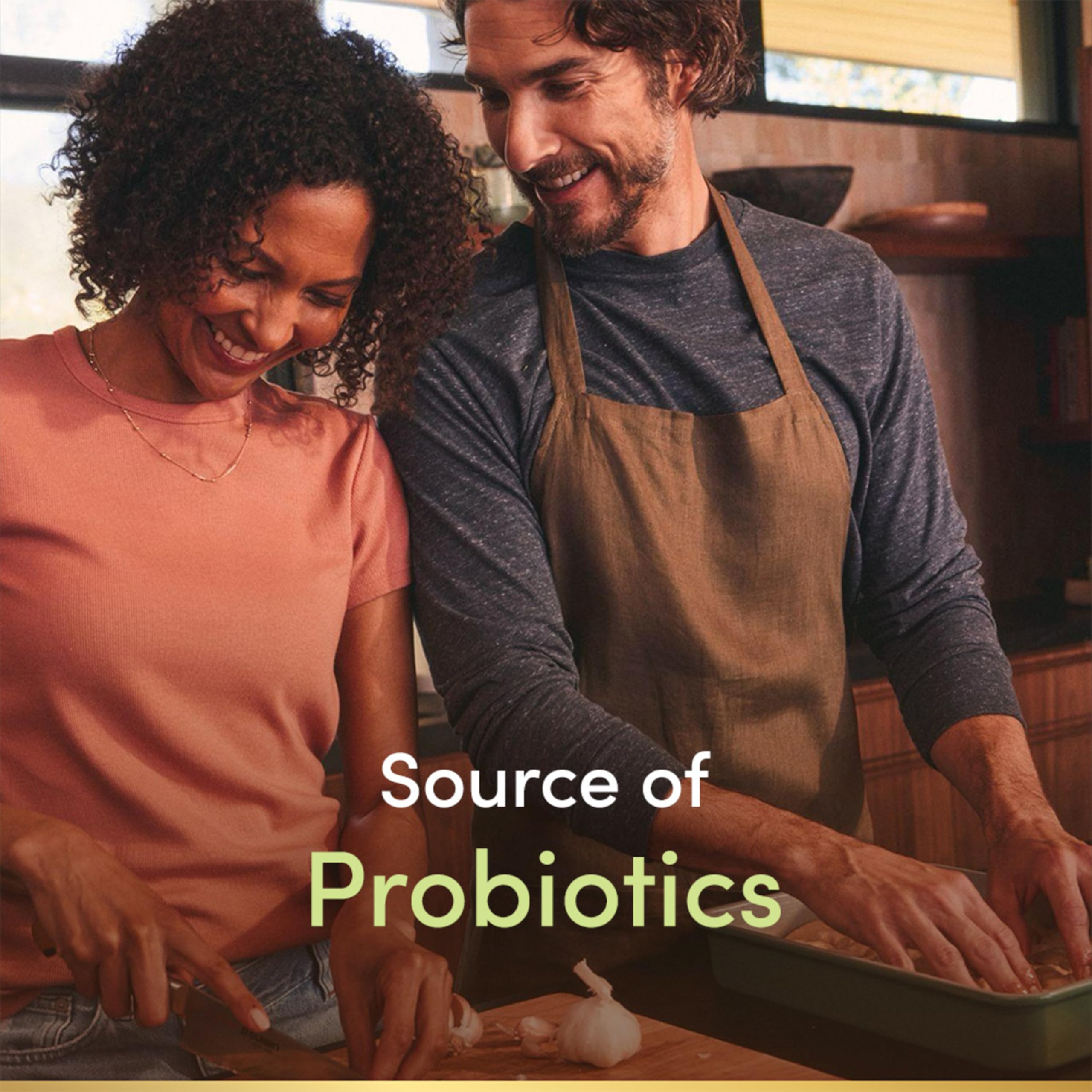Close-up of Nature's Bounty probiotic caplets showing 2 Billion CFU