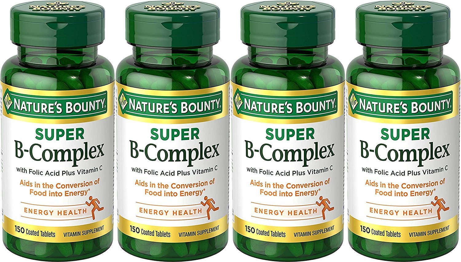 Nature's Bounty B-Complex with Folic Acid and Vitamin C tablets – 150 count per bottle, pack of 4