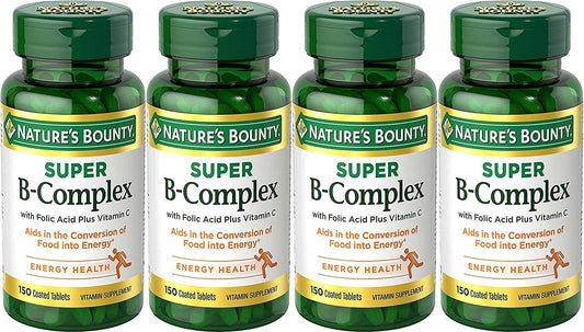 Nature's Bounty B-Complex with Folic Acid and Vitamin C tablets – 150 count per bottle, pack of 4