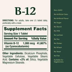 Nutrition Facts panel for Vitamin B12 1000 mcg