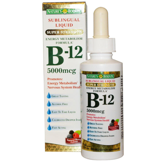 Nature's Bounty B-12 Sublingual Liquid 5000 mcg bottle with dropper