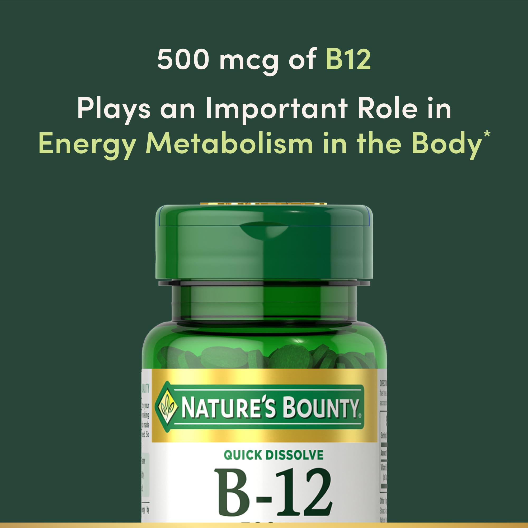 Supplement facts panel for Vitamin B12 500mcg