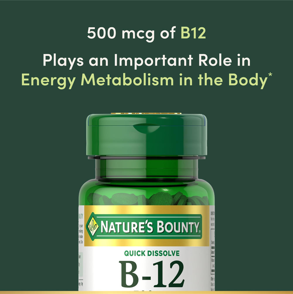 Supplement facts panel for Vitamin B12 500mcg