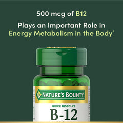 Supplement facts panel for Vitamin B12 500mcg