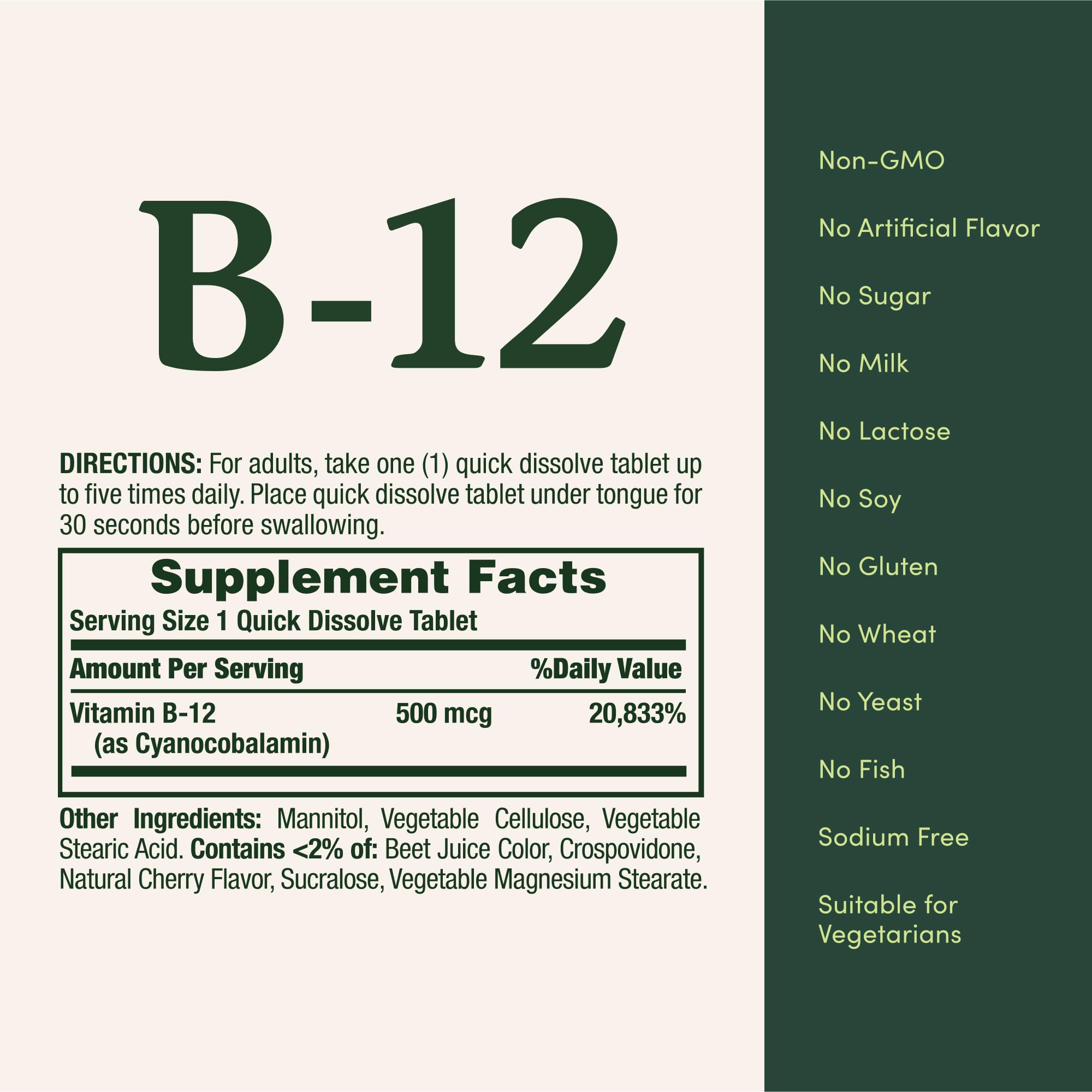 Vegetarian formula and non-GMO gluten-free notes on packaging