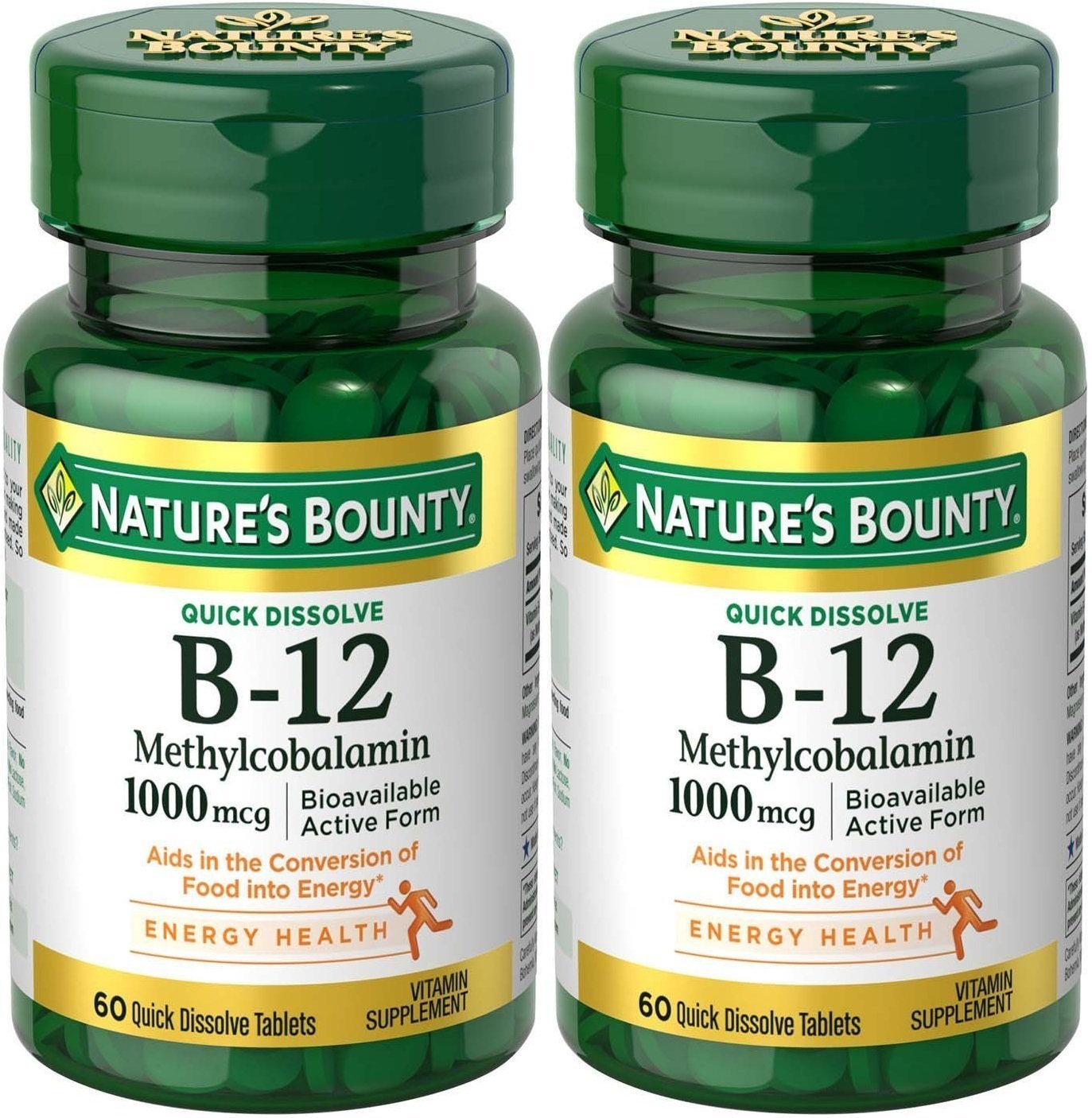 Natures Bounty Methylcobalamin B12 Microlozenge 1000 mcg, 120-count bottle (2 x 60-count bottles), cherry flavor